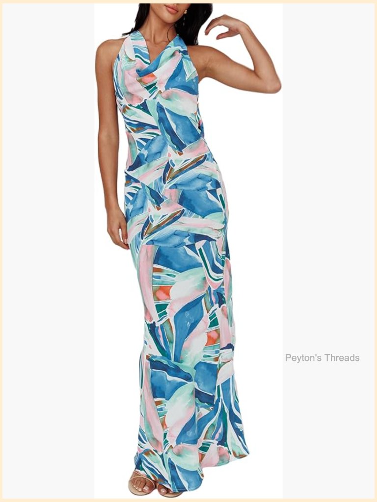 Satin Backless Cowl Neck Maxi Dress Wedding Guest Formal Sleeveless